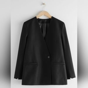 NEW & Other Stories Collarless Wool Blend Black Blazer